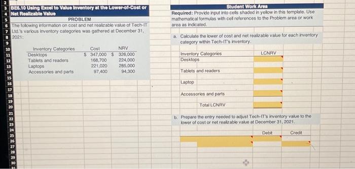  2 3 BE6.10 Using Excel to Value Inventory at the Lower-of-Cost