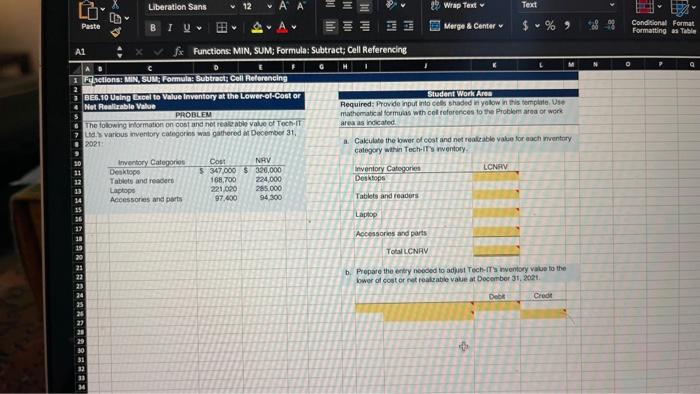 or 4 Net Realizable Value 5 PROBLEM 6 The following information on