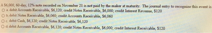  A $6,000, 60-day, 12% note recorded on November 21 is not