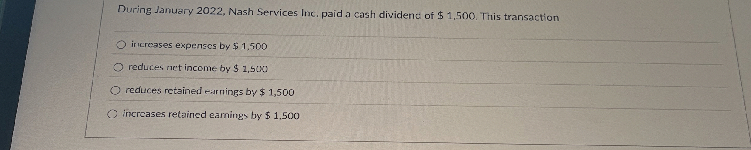  During January 2022, Nash Services Inc. paid a cash dividend of