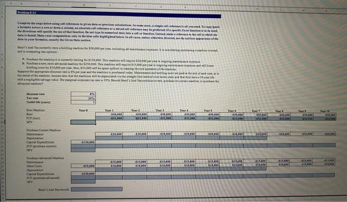 please include excel functions for each answer. Problem 8-15 Complete the steps