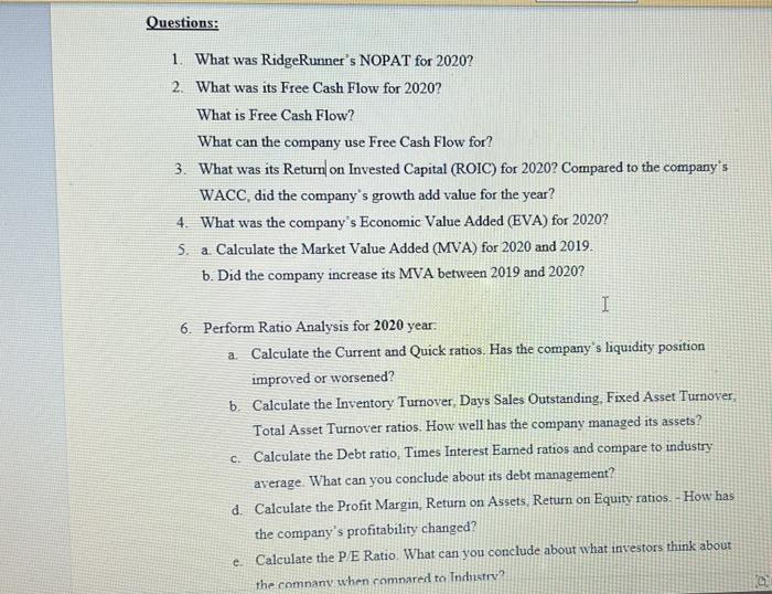 to analyze the following financial data for the 2020 and 2019 years