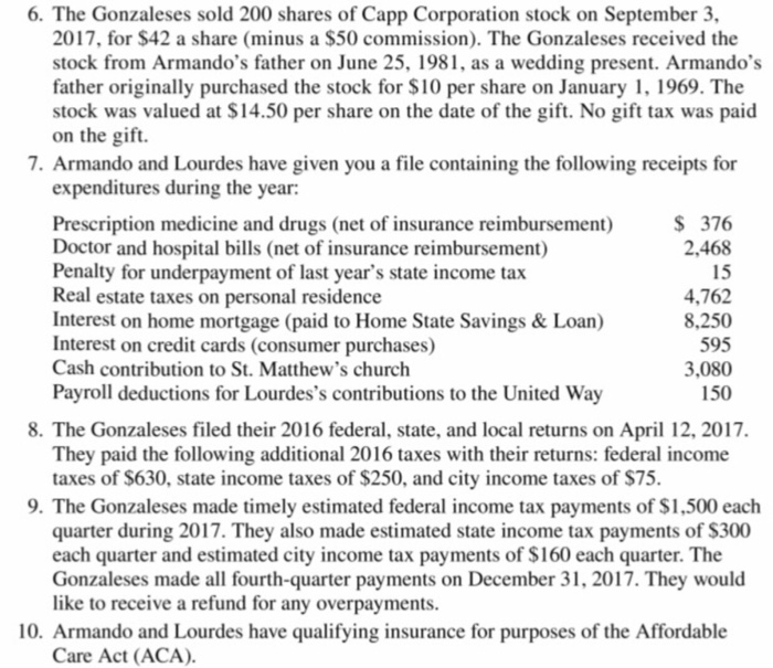 Gonzales's 2017 federal income tax return. If any information is missing, use