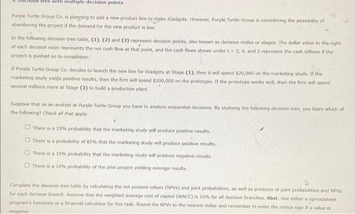  on tree with multiple decision points Purple Turtle Group Co. is