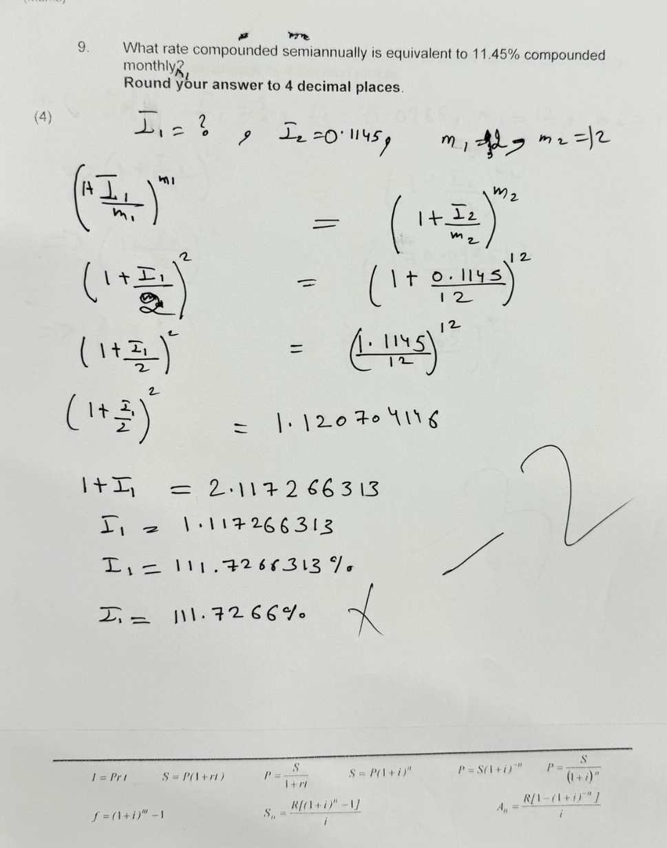  What rate compounded semiannually is equivalent to 11.45% compounded monthly? Round