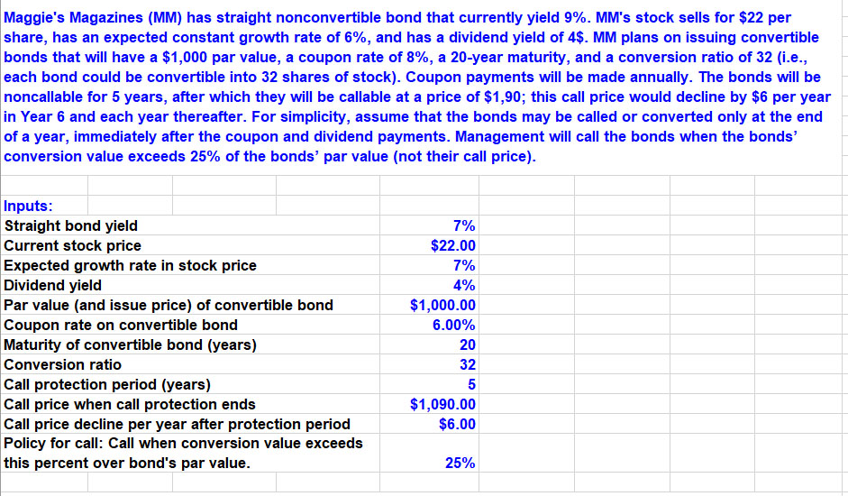 Please show the excel formulas to complete the problem Please show the