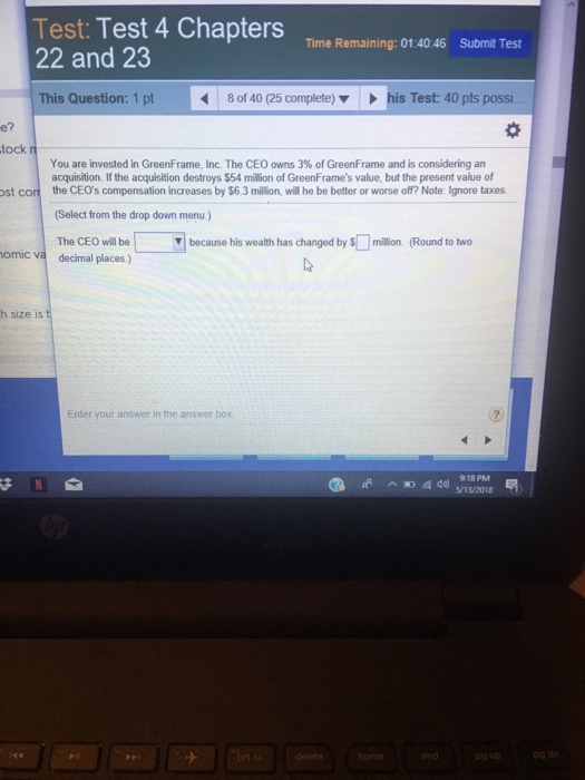  Test: Test 4 Chapters Tine Remaining: 1 45 Suomit Test 22