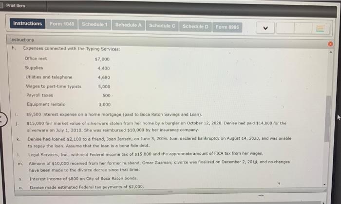Instructions Note: This problem is for the 2020 tax year. Denise Lopez,