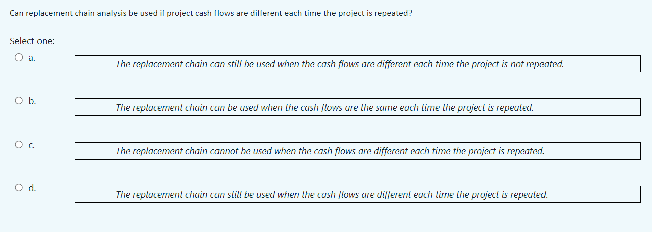Can replacement chain analysis be used if project cash flows are
