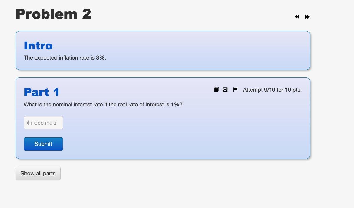  Problem 2 Intro The expected inflation rate is 3%. Part 1