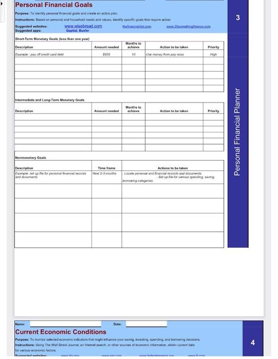 please help, show the work. All work. Personal Balance Sheet Purpose: To