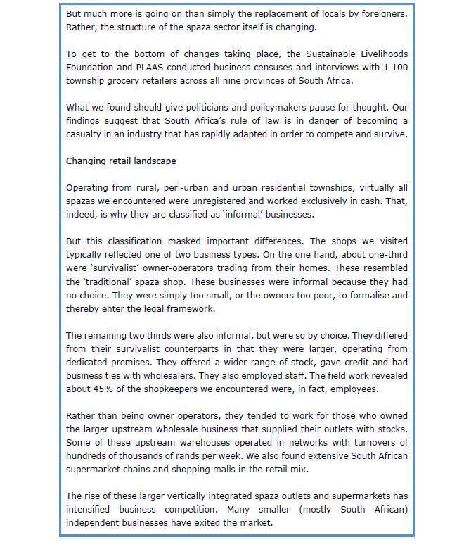 South Africa's spaza shops: how regulatory avoidance harms informal workers Small informal