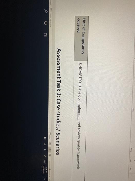 CHCMGT001 Develop, implement and review quality framework Vio Eo Unit of Competency