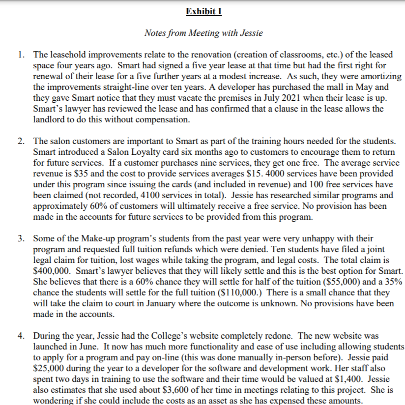 Main Issues (approximately one page each) Each item from Exhibit I is