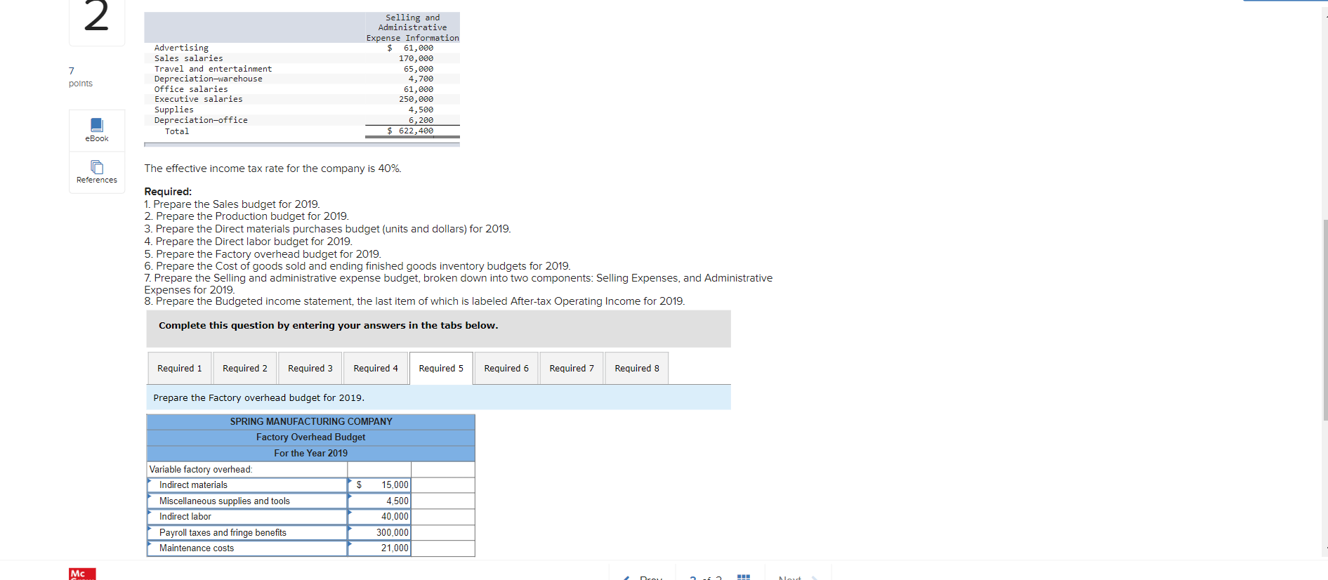 Plan (LO 10-4] 7 points Spring Manufacturing Company makes two components identified