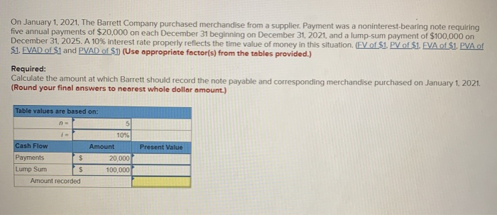  Calculate the amount at which Barrett should record the notes payable