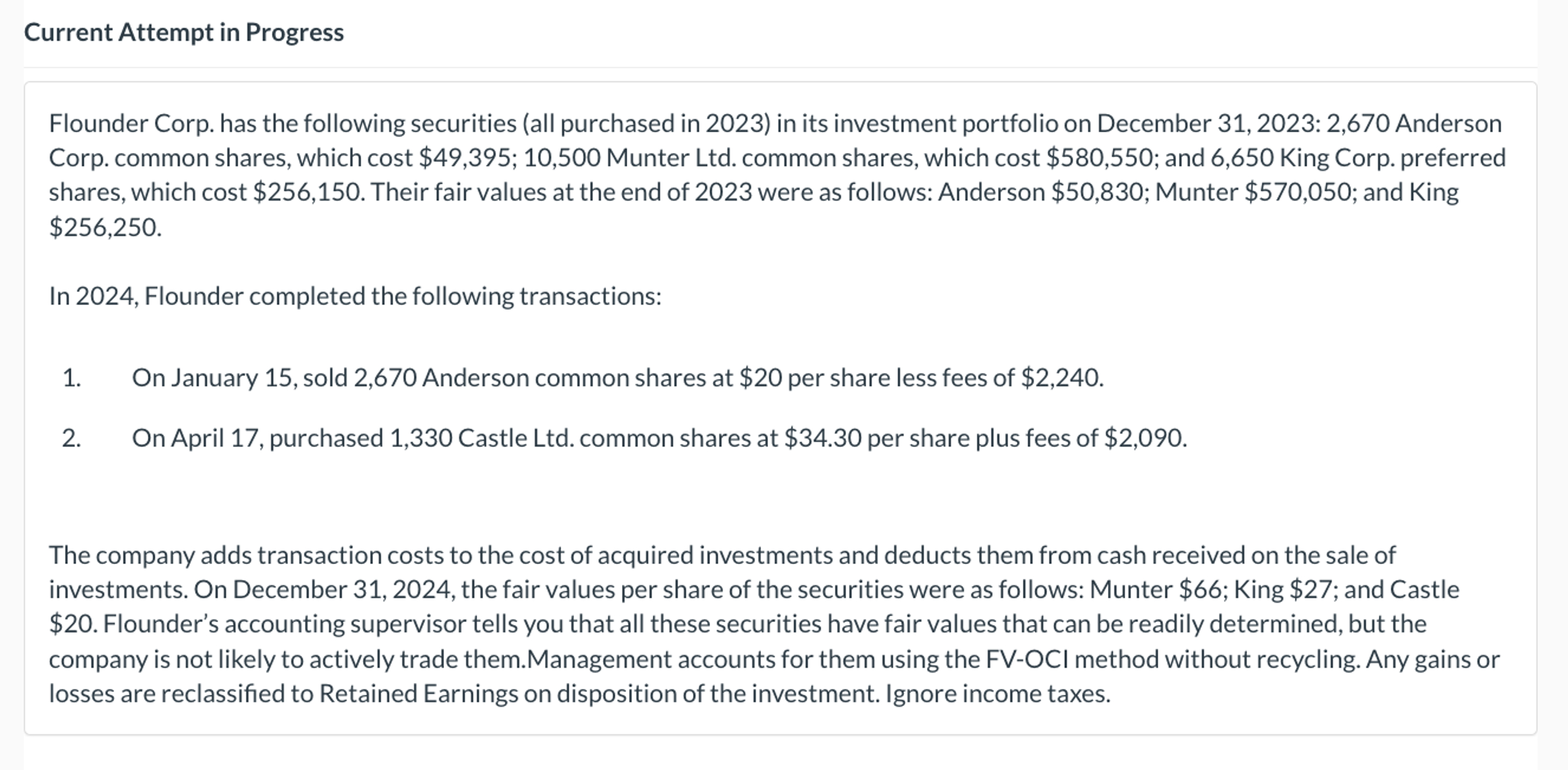  Current Attempt in Progress Flounder Corp. has the following securities (all