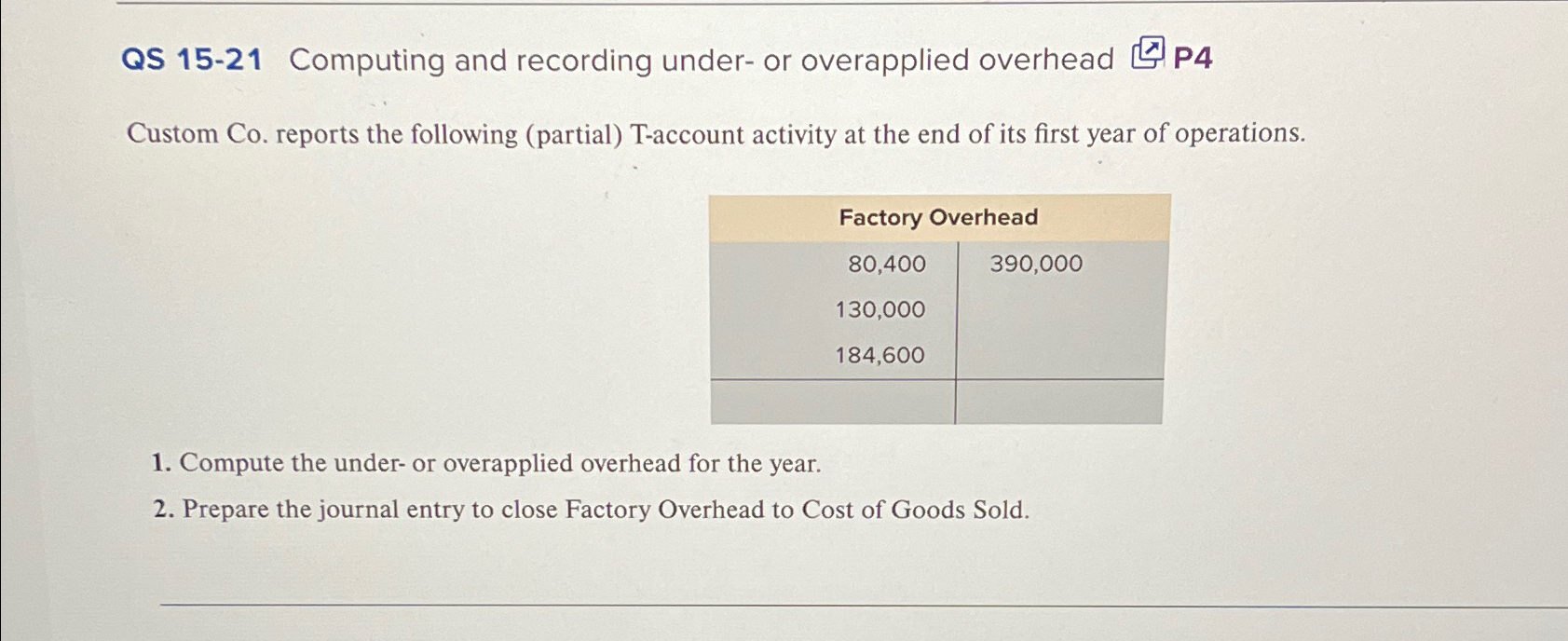  QS 15-21 Computing and recording under- or overapplied overhead P4 Custom