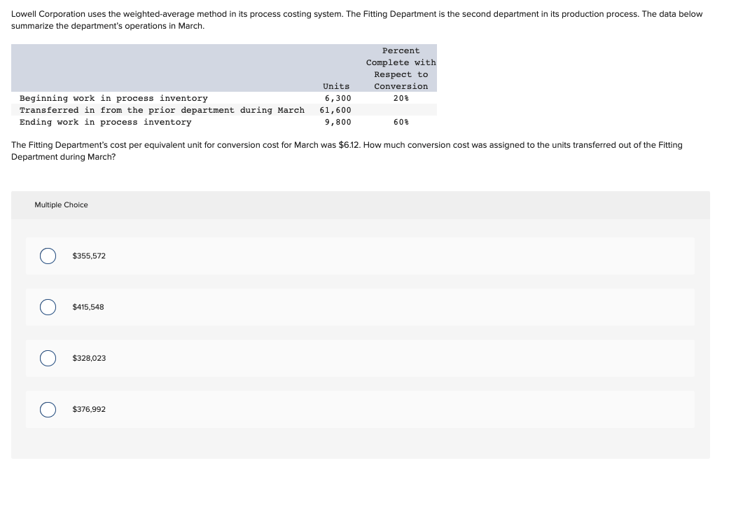  Lowell Corporation uses the weighted average method in its process costing