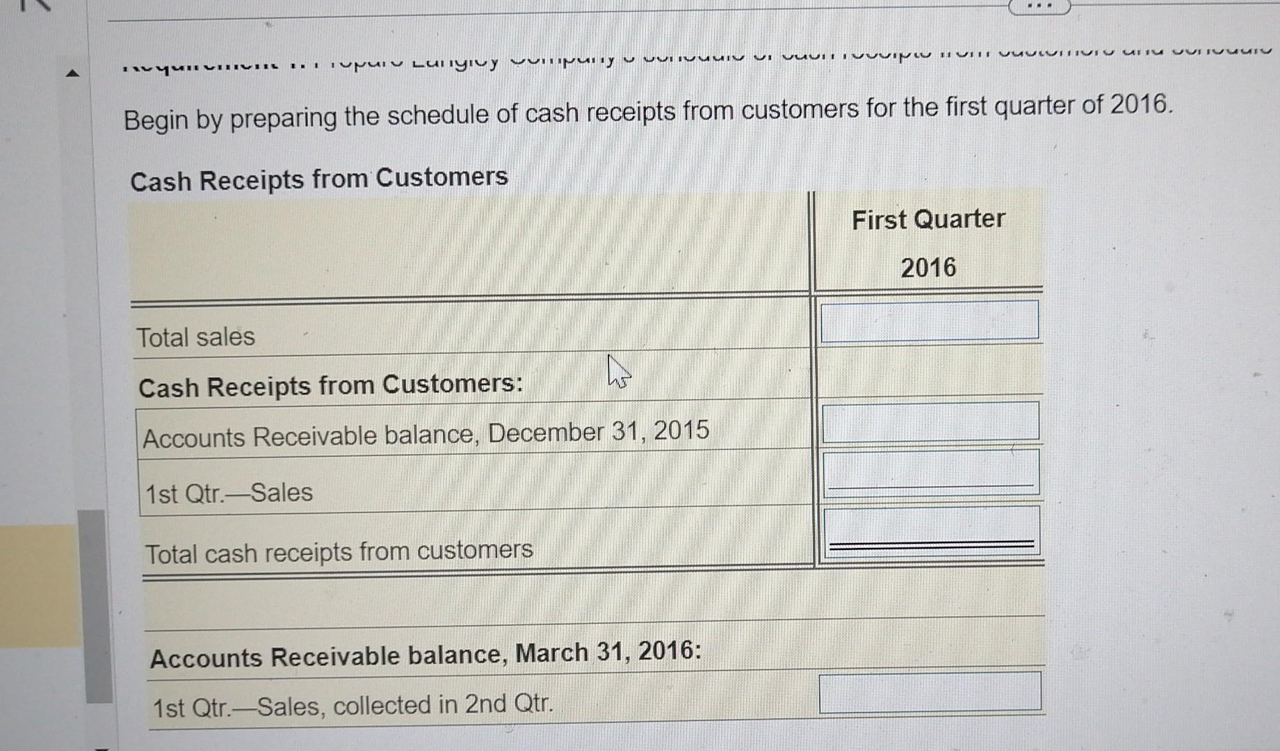 and paid in the first quarter. b. Cash receipts are 70% of
