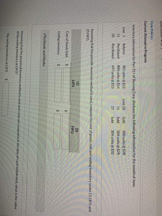  Question 4 UI) View Policies Current Attempt in Progress Inventory information