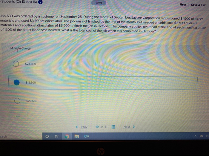  Students (Ch 13 thru 16) 0 Saved Help Save & Exit