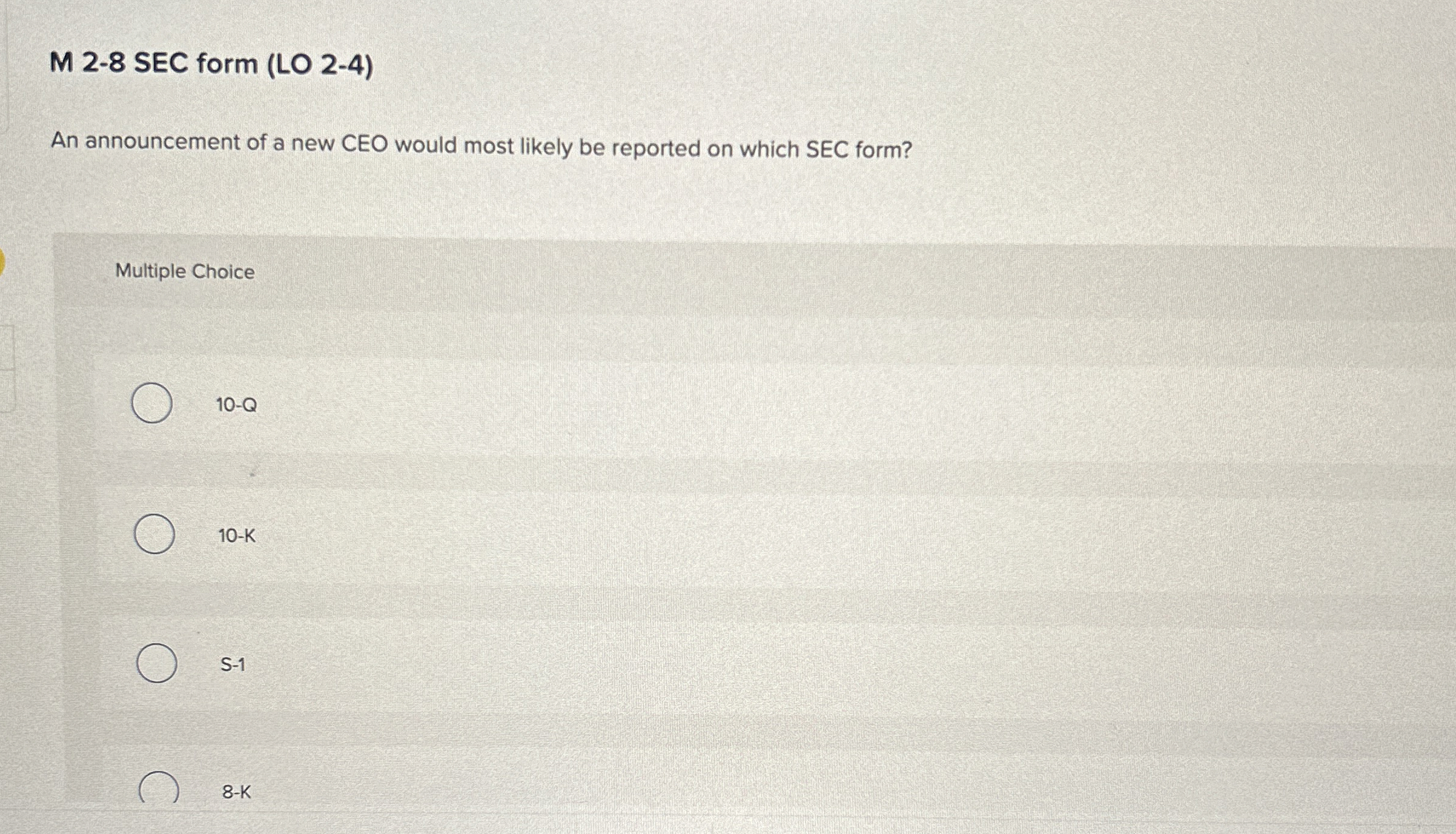  M 2-8 SEC form (LO 2-4) An announcement of a new