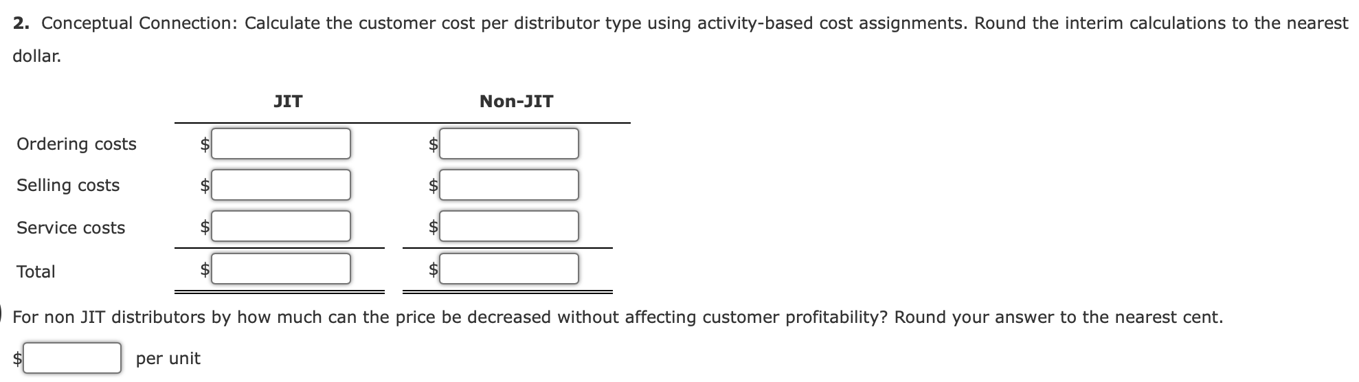 just post answers with no work shown! Activity-Based Customer-Driven Costs Suppose that