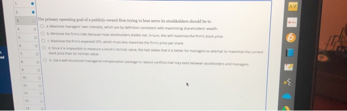  1 A-Z 2. 3 5. The primary operating goal of a