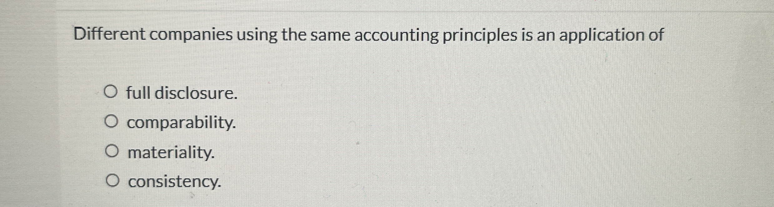  Different companies using the same accounting principles is an application of