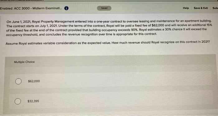  Enabled: ACC 3000 - Midterm Examinati... Seved Help Save & EX