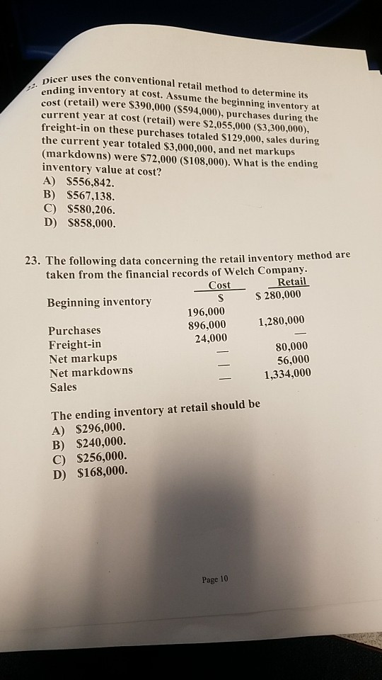  uses the conventional retail method to determine its er ding inventory