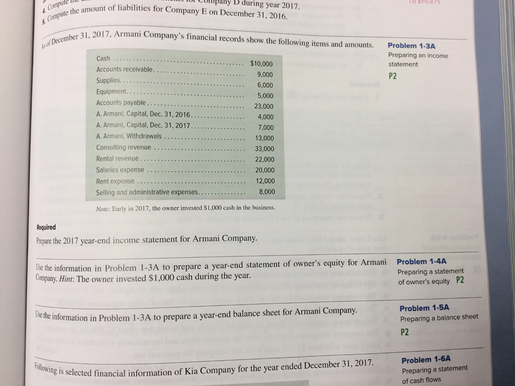  tl lpany D during Compute Compute the amount year 2017 lia