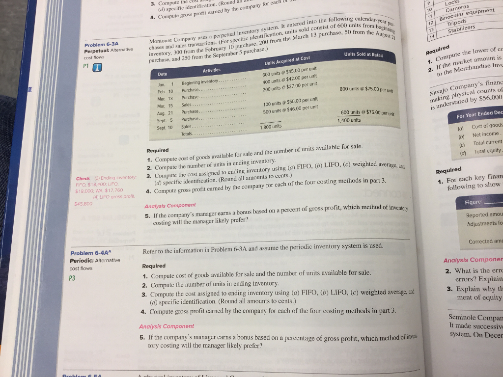 6-4A 3. Compute the cosl (d) specific identification. (Round all i 4.