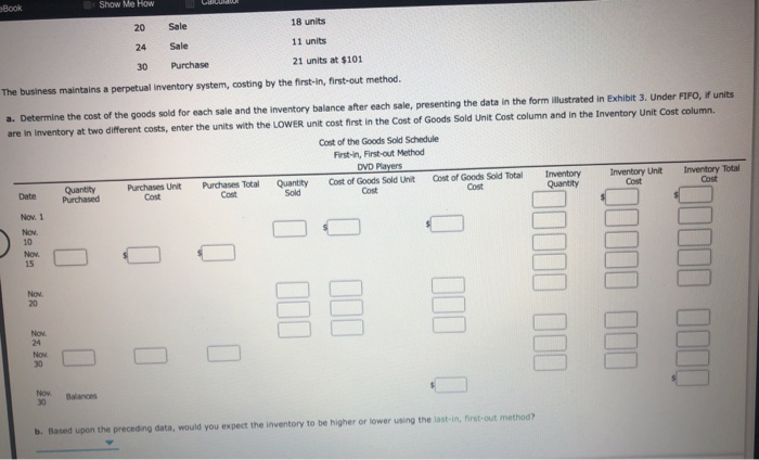 DVD players are as follows November 1 Inventory 10 Sale 15 Purchase