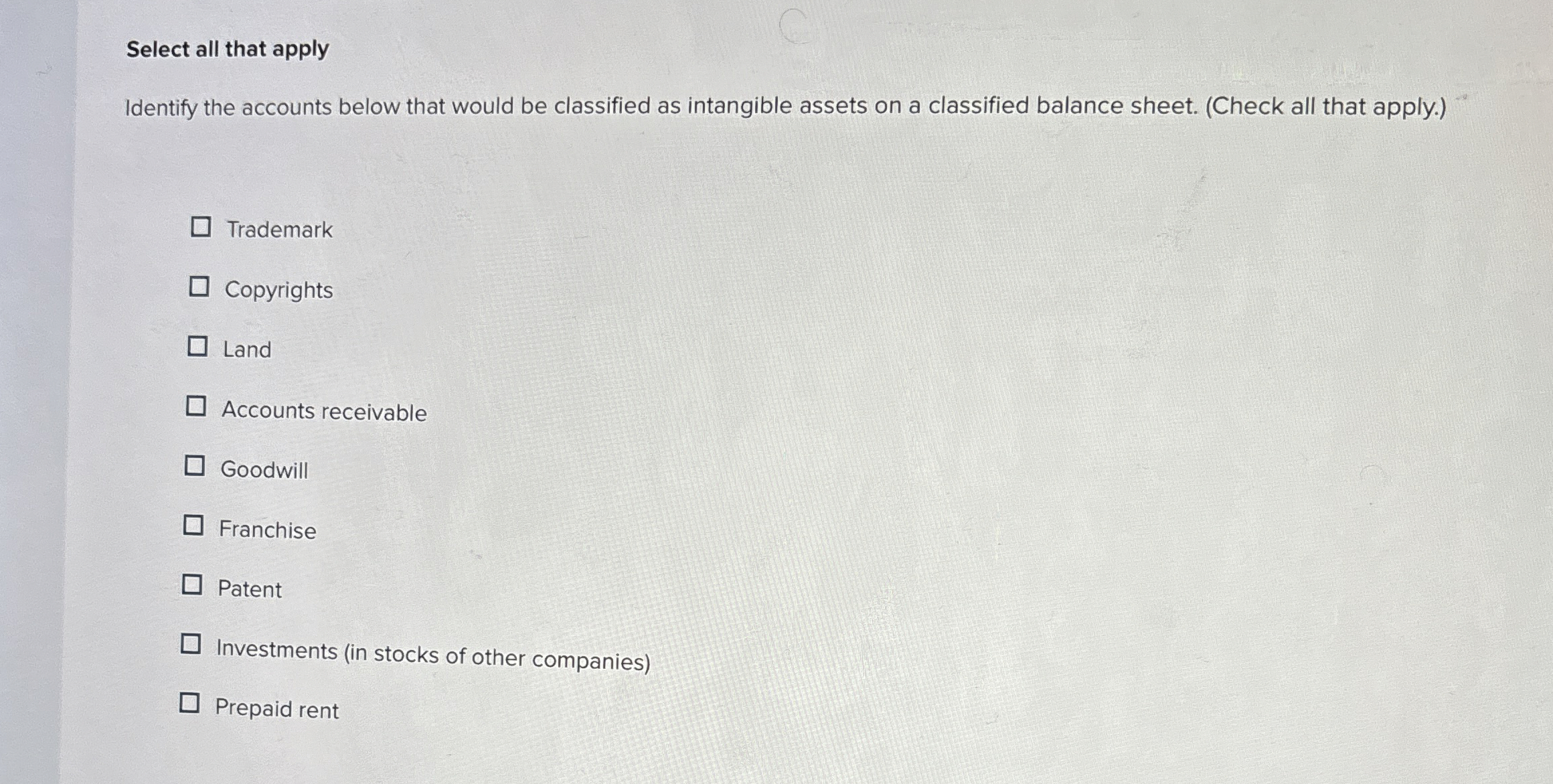 Select all that apply Identify the accounts below that would be