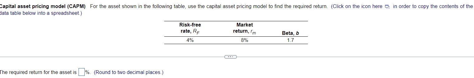 The required return for the asset is %. (Round to two