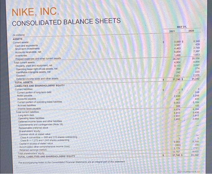O c. $5,727 O d. $4,463 NIKE, CONSOLIDATED STATEMENTS OF INCOME (In