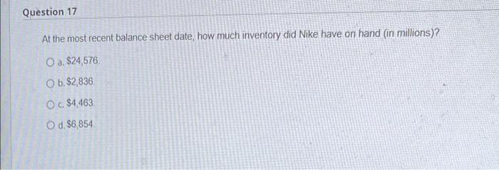  Question 17 At the most recent balance sheet date, how much