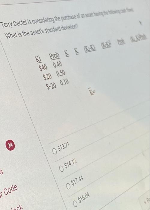  What is the assets standard deviatich