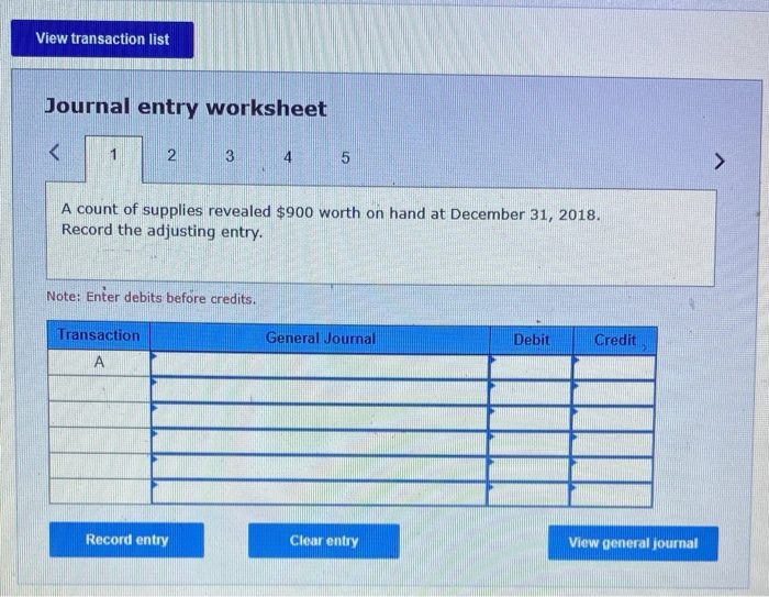  View transaction list Journal entry worksheet