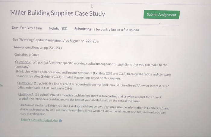  Miller Building Supplies Case Study Submit Assignment Submitting a text entry