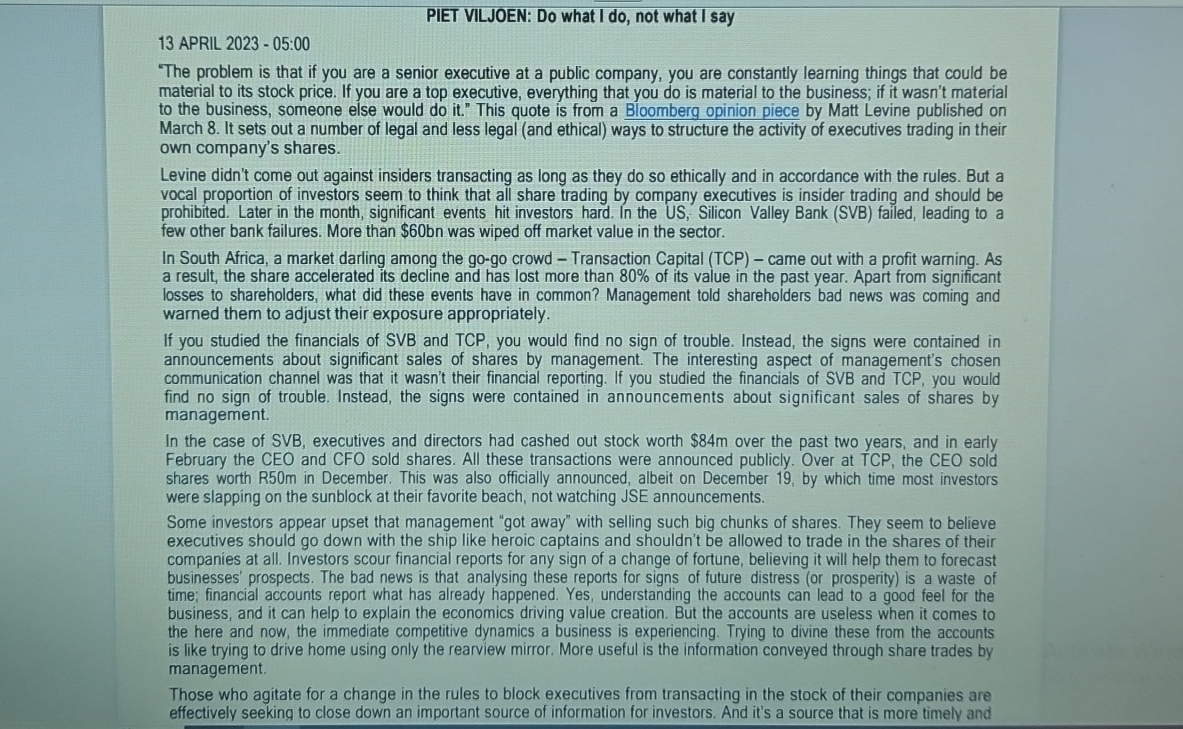  PIET VILJOEN: Do what I do, not what I say 13