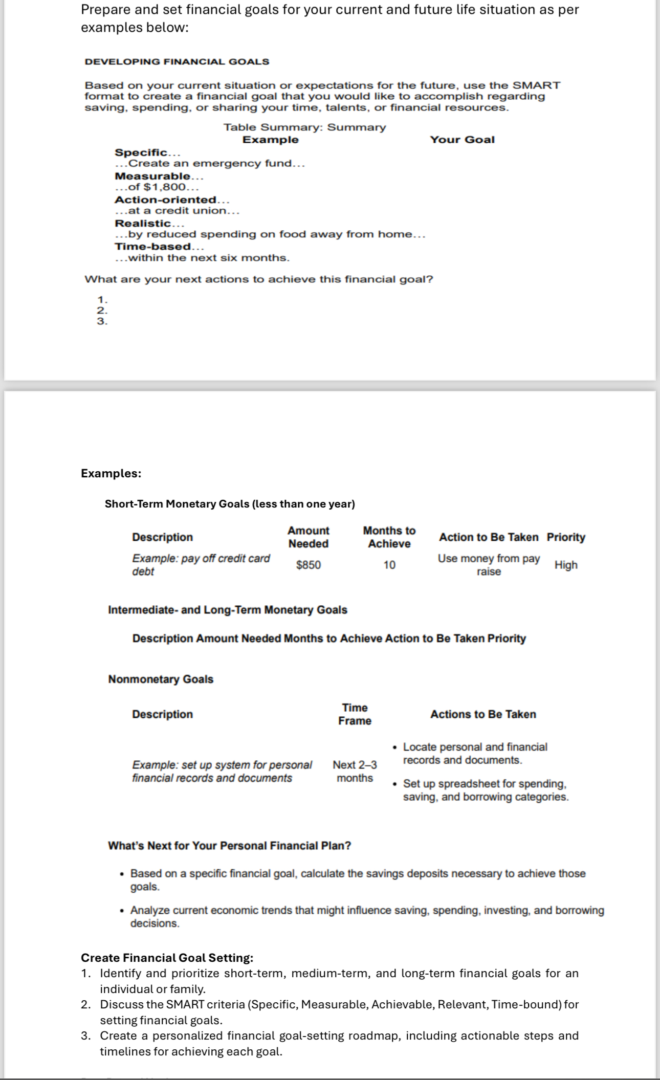  Prepare and set financial goals for your current and future life