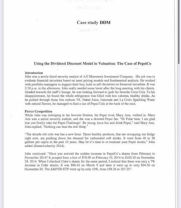 Please give full answer Case study DDM Using the Dividend Discount Model