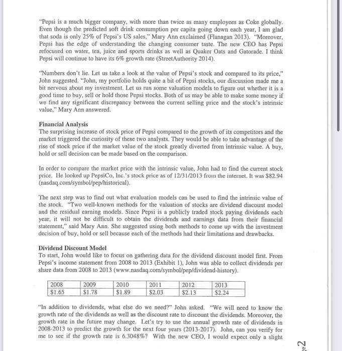 in Valuation: The Case of PepsiCo Introduction John was a newly hired