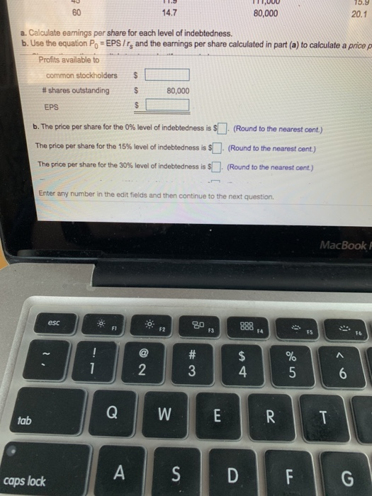 for each level of lndebledness a Caloulabe earmings per share for each