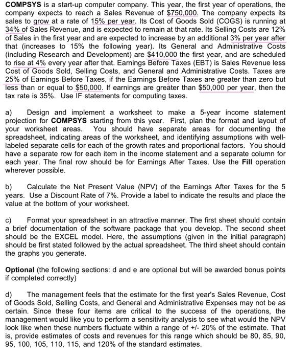  COMPSYS is a start-up computer company. This year, the first year