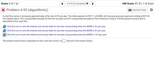 compounded annually for the equivalent to this cash flow. Click the icon