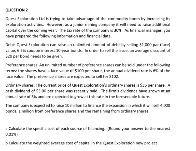 QUESTION 1: Cygnet Vines Ltd has identified the five (5) possible investment